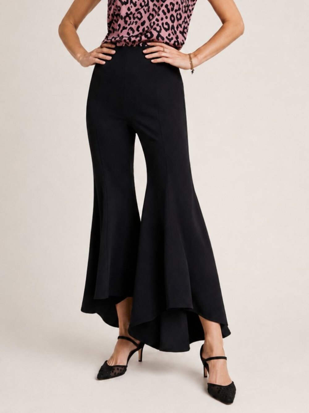 Anthropologie Zinnia Black High Rise Flare Pants High-Low Hem Size 2